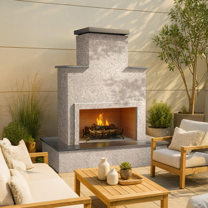 Cal Flame  Tahiti – Contemporary Outdoor Gas Fireplace W/ Bottom Wrap-Around Mantel